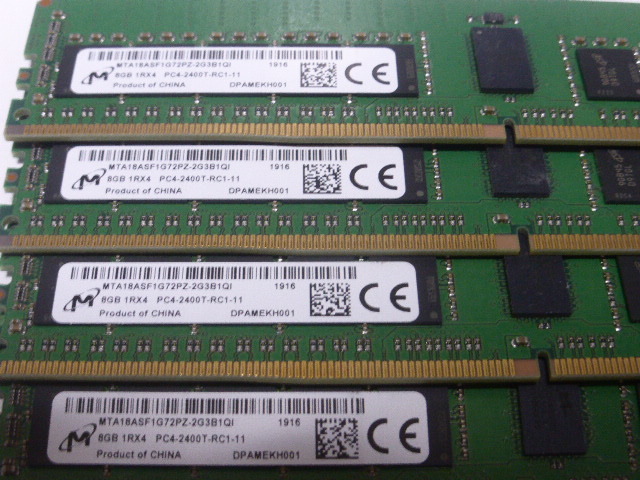 メモリ サーバーパソコン用 Micron DDR4-2400 (PC4-19200) ECC Registered 8GBx4枚 合計32GB 起動確認済です MTA18ASF1G72PZ-2G3B1QI①の画像2