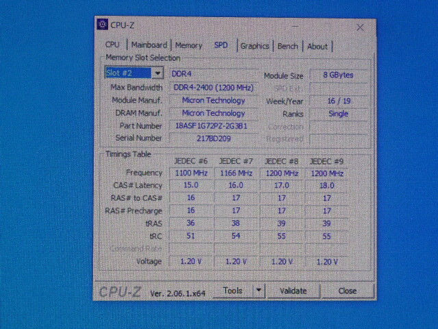 メモリ サーバーパソコン用 Micron DDR4-2400 (PC4-19200) ECC Registered 8GBx4枚 合計32GB 起動確認済です MTA18ASF1G72PZ-2G3B1QI①の画像6