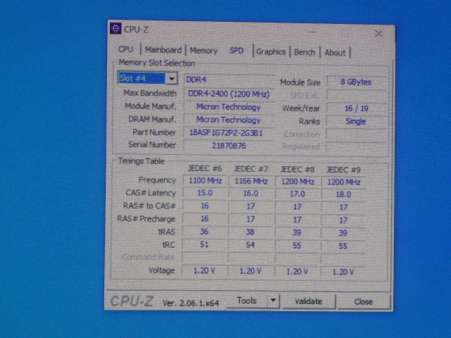メモリ サーバーパソコン用 Micron DDR4-2400 (PC4-19200) ECC Registered 8GBx4枚 合計32GB 起動確認済です MTA18ASF1G72PZ-2G3B1QI②の画像9