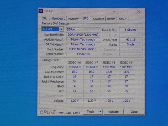 メモリ サーバーパソコン用 Micron DDR4-2400 (PC4-19200) ECC Registered 8GBx4枚 合計32GB 起動確認済です MTA18ASF1G72PZ-2G3B1IKの画像8