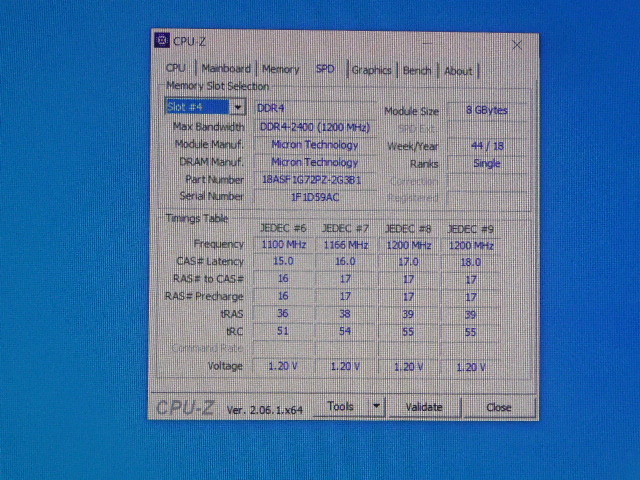 メモリ サーバーパソコン用 Micron DDR4-2400 (PC4-19200) ECC Registered 8GBx4枚 合計32GB 起動確認済です MTA18ASF1G72PZ _画像9