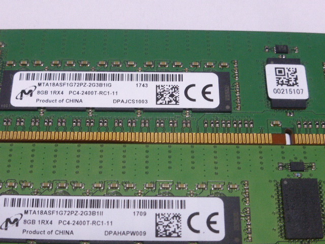 メモリ サーバーパソコン用 Micron DDR4-2400 (PC4-19200) ECC Registered 8GBx4枚 合計32GB 起動確認済みです MTA18ASF1G72PZ の画像2