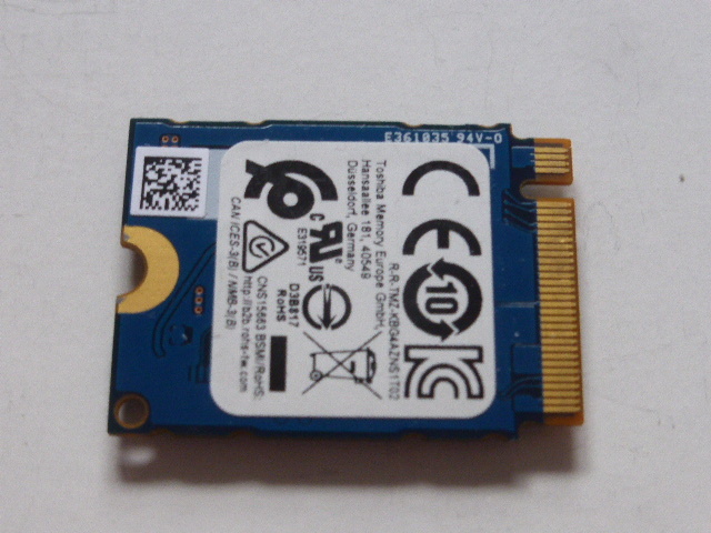 TOSHIBA 東芝 SSD M.2 NVMe Type2230 Gen 3x4 512GB 電源投入回数205回 使用時間943時間 正常99% KBG40ZNS512G 中古品です③の画像2