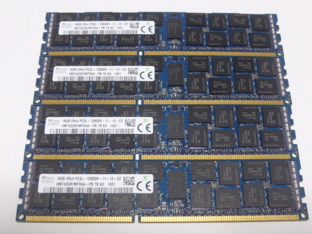 メモリ サーバーパソコン用 低電圧 1.35V SK hynix PC3L-12800R(DDR3L-1600R) ECC Registered 16GBx4枚 合計64GB 起動確認済みですの画像1