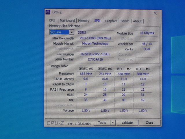 メモリ サーバーパソコン用 1.5V Micron PC3-14900R(DDR3-1866R) ECC Registered 16GBx4枚 合計64 GB 起動確認済みです①の画像8