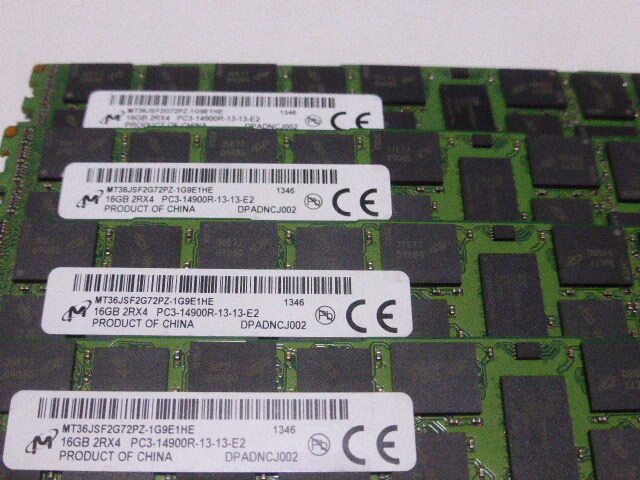 メモリ サーバーパソコン用 1.5V Micron PC3-14900R(DDR3-1866R) ECC Registered 16GBx4枚 合計64 GB 起動確認済みです③の画像2