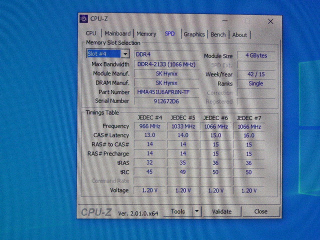 メモリ デスクトップパソコン用 SK hynix DDR4-2133 PC4-17000 4GBx2枚 合計8GB 起動確認済みですの画像6