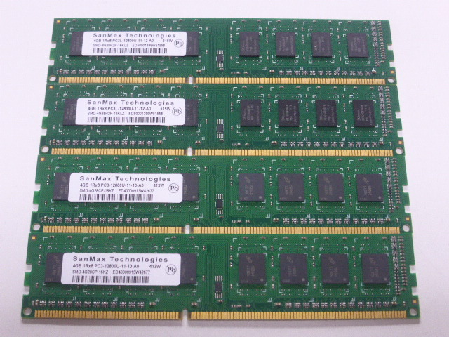 メモリ デスクトップパソコン用 SanMax 1.5V DDR3-1600 PC3-12800 4GBx4枚 合計16GB 起動確認済みですが一応ジャンク品扱いですの画像1