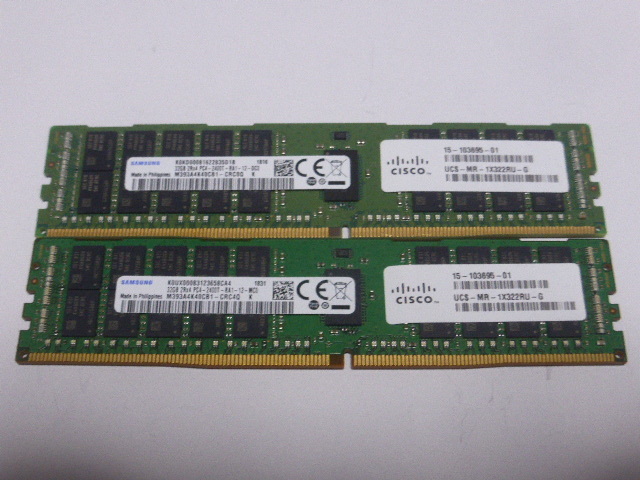 メモリ サーバーパソコン用 Samsung PC4-19200T(DDR4-2400T) ECC Registered 32GBx2枚合計64GB 起動確認済です M393A4K40CB1の画像1