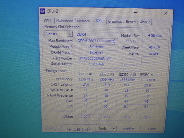 メモリ ノートパソコン用 1.20V SamsungとSK hynix DDR4-2666 PC4-21300 4GBx2枚 合計8GB 起動確認済みですが一応ジャンク品扱いですの画像4