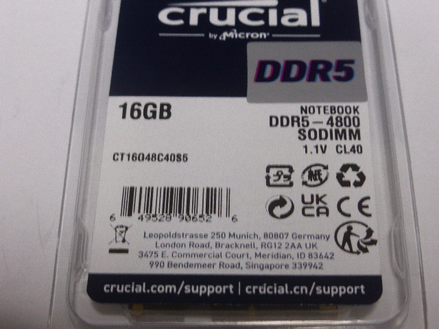 メモリ ノートパソコン用 Crucial DDR5-4800 PC5-38400 16GB 起動確認済みですの画像2