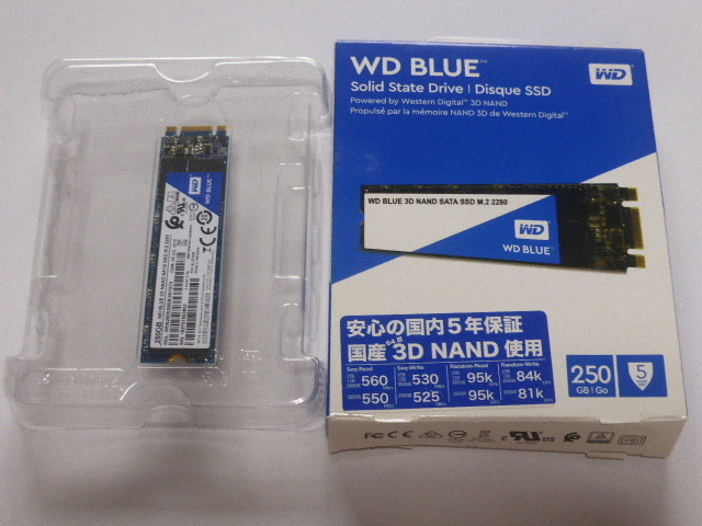 WD BLUE SSD M.2 SATA Type2280 250GB 電源投入回数11回 使用時間0時間 正常100% WDS250G2B0B-00YS70 中古品ですの画像1