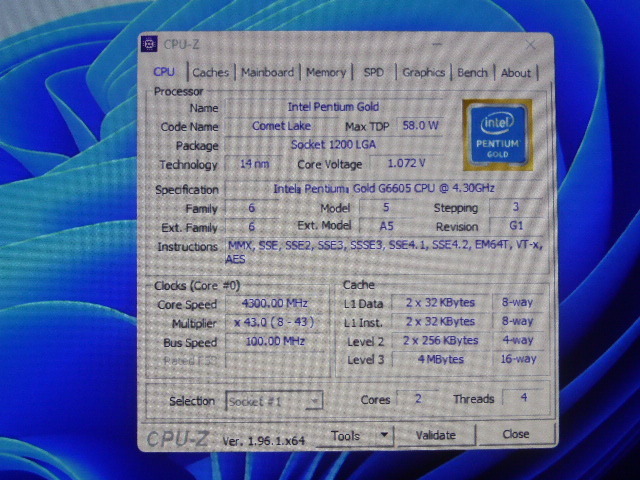 INTEL CPU PENTIUM Gold G6605 2コア4スレッド SRH3T LGA1200 起動確認済みです_画像3