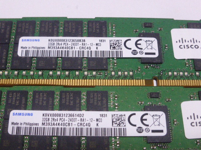 メモリ サーバーパソコン用 Samsung PC4-19200T(DDR4-2400T) ECC Registered 32GBx2枚合計64GB 起動確認済です M393A4K40CB1-CRC4Qの画像2