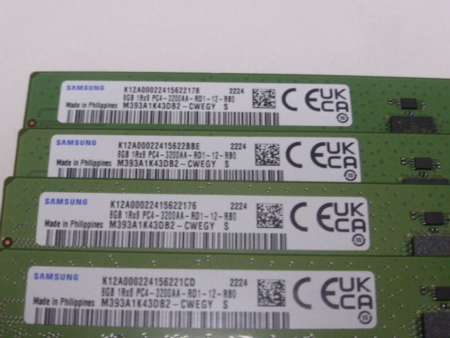 メモリ サーバーパソコン用 Samsung PC4-25600(DDR4-3200) ECC Registered 8GBx4枚合計32GB 起動確認済です M393A1K43DB2-CWEGY_画像2