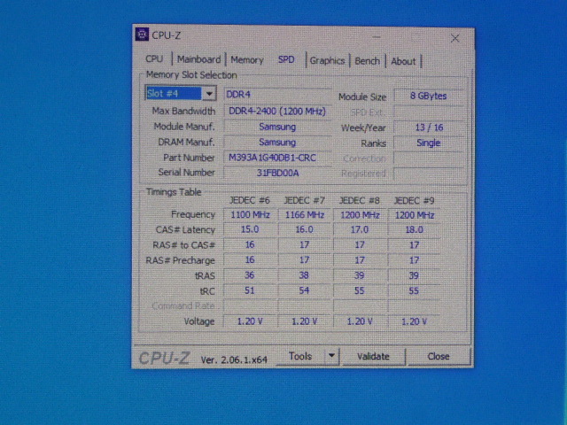 メモリ サーバーパソコン用 Samsung DDR4-2400 (PC4-19200) ECC Registered 8GBx4枚 合計32GB 起動確認済です M393A1G40DB1-CRC0Q④_画像8