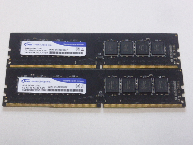 メモリ デスクトップパソコン用 Team SK hynixチップ DDR4-2133 PC4-17000 8GBx2枚 合計16GB 起動確認済みです TED48GM2133C15BKの画像1
