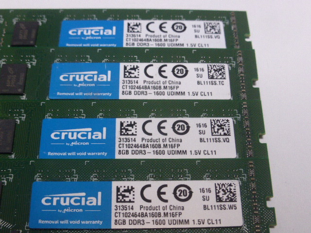 メモリ デスクトップ用 Crucial 1.5V DDR3-1600 PC3-12800 8GBx4枚 合計32GB 起動確認済みです_画像2