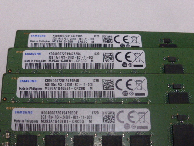 メモリ サーバーパソコン用 Samsung DDR4-2400 (PC4-19200) ECC Registered 8GBx4枚 合計32GB 起動確認済です M393A1G40EB1-CRC0Q②_画像2