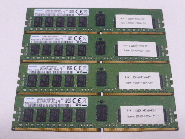 メモリ サーバーパソコン用 Samsung DDR4-2400 (PC4-19200) ECC Registered 8GBx4枚 合計32GB 起動確認済です M393A1G40EB1-CRC0Q_画像1