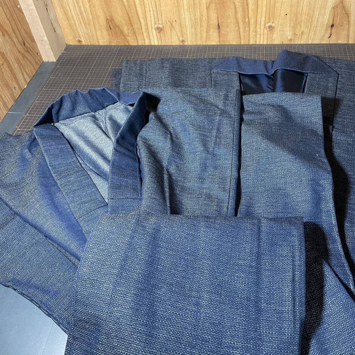 [10289] мужской кимоно / перо ткань ансамбль 10 пункт совместно мужской кимоно японский костюм кимоно мужчина . японская одежда casual переделка мир рисунок простой темно-синий индиго цвет 