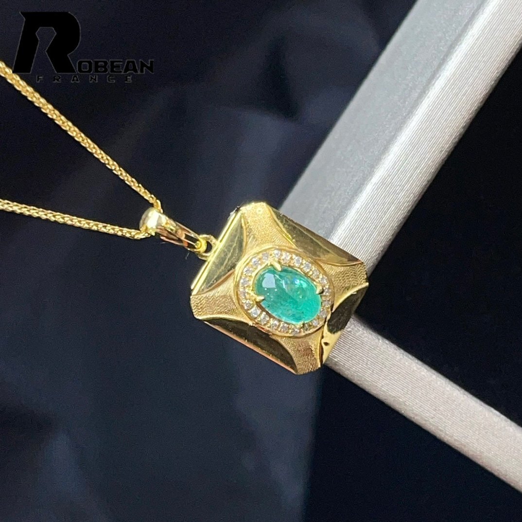  valuable EU made regular price 30 ten thousand jpy *ROBEAN* emerald * diamond * pendant Power Stone natural stone K18(18 gold )00099072