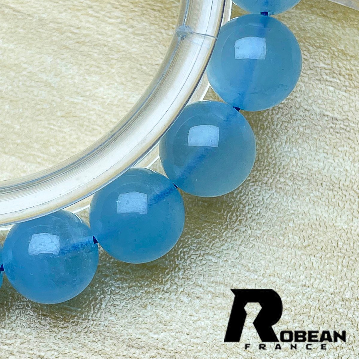 逸品 EU製 定価5万円★ROBEAN・ブルーグリーンアクアマリン★パワーストーン ブレスレット 天然石 原石 綺麗 お守り 10.5-11.1mm 1001G876_画像5