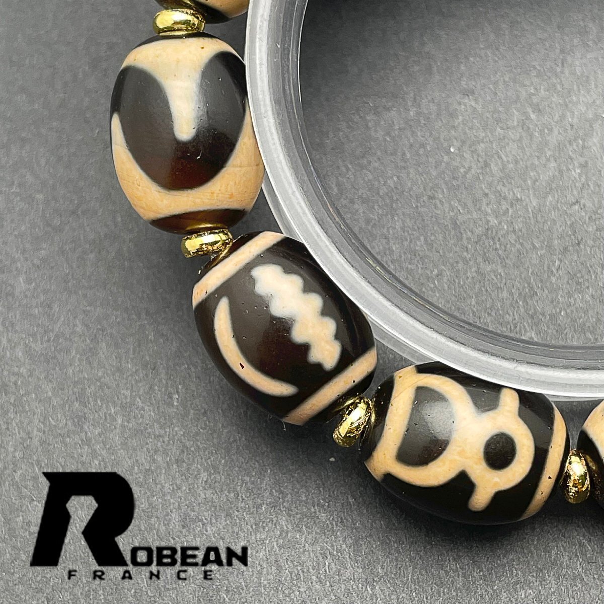 高級 EU製 定価5万円★ROBEAN・チベット天珠★ブレスレット パワーストーン 天然石 綺麗 お守り 7.1-7.7mm 1001G997