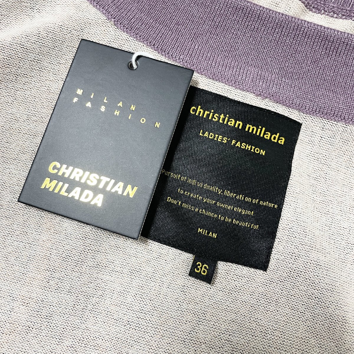 定価4万★christian milada・ミラノ発・トレーナー★上品 ウール混 柔らか 総柄 ラインストーン トップス きれいめ レディース M/36サイズ_画像8