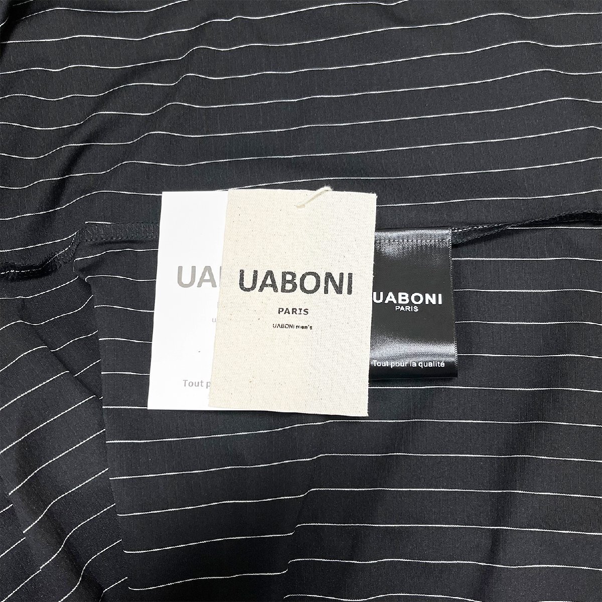 人気EU製＆定価3万◆UABONI*Paris*半袖シャツ*ユアボニ*パリ発◆豪華シルク/コットン混 薄手 接触冷感 ストライプ 紳士 メンズ 夏 L/48_画像8