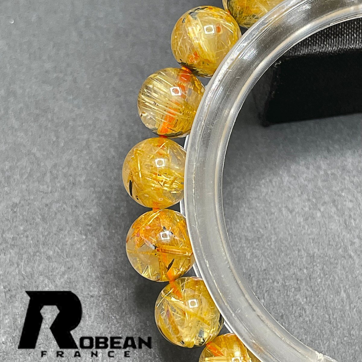 逸品 EU製 定価6万円★ROBEAN・太陽花タイチンルチル★黄金針水晶 金運 開運 ゴールド ブレスレット パワーストーン 8.9-9.5mm 1001G1122_画像4