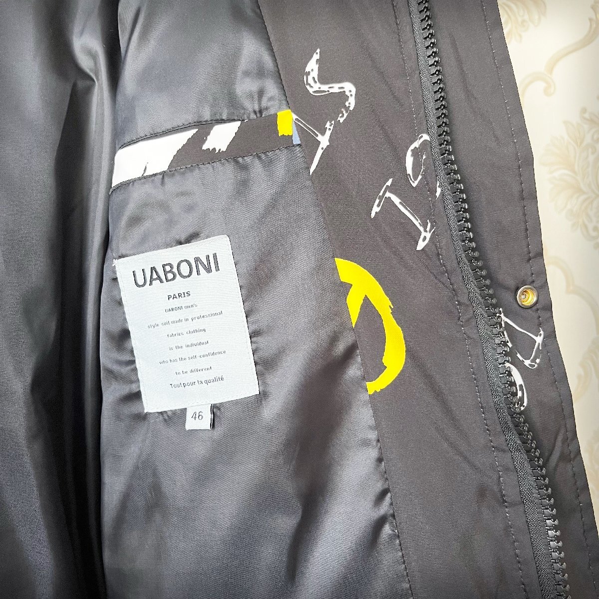 個性EU製＆定価8万◆UABONI*Paris*ダウンジャケット*ユアボニ*パリ発◆ダックダウン90％ 肉厚 防寒防風 総柄 豪華毛皮ファー L/48サイズの画像8