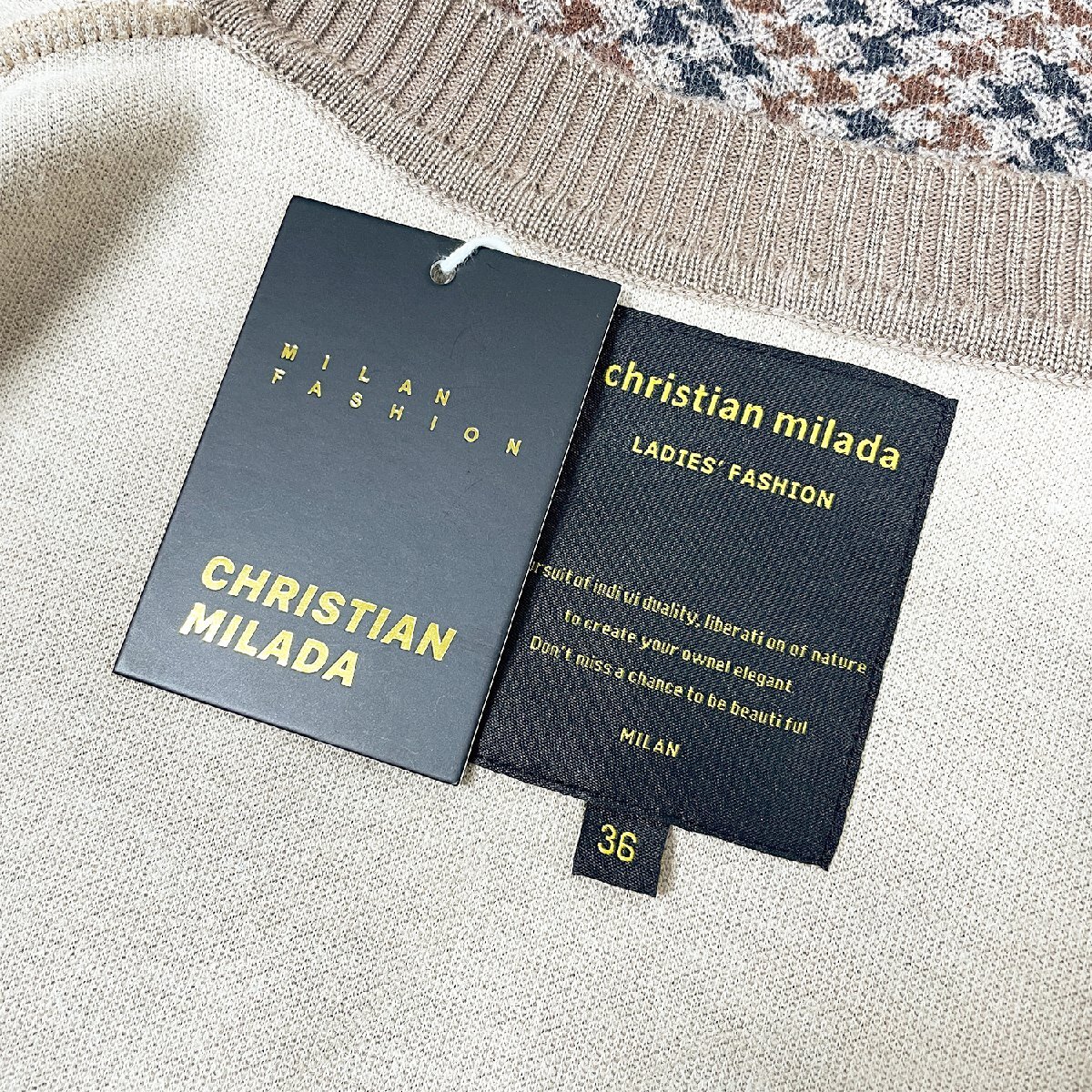 定価5万★christian milada・ミラノ発・カーディガン★上質ウール混 快適 ゆったり ソフト 千鳥格子 ニット キレイめ 着痩せ レディース Mの画像8