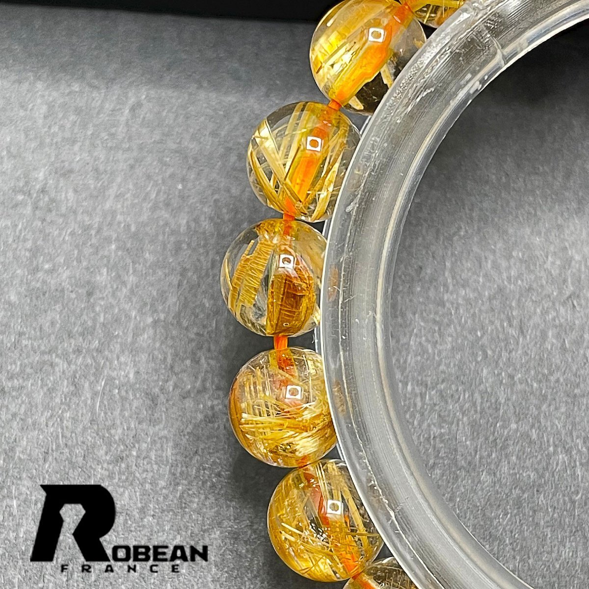 絶賛 EU製 定価8万円★ROBEAN・タイチンルチル★黄金針水晶 ゴールド ブレスレット 九星開運 天然石 金運 お守り 8.1-8.7mm 1001G866_画像6