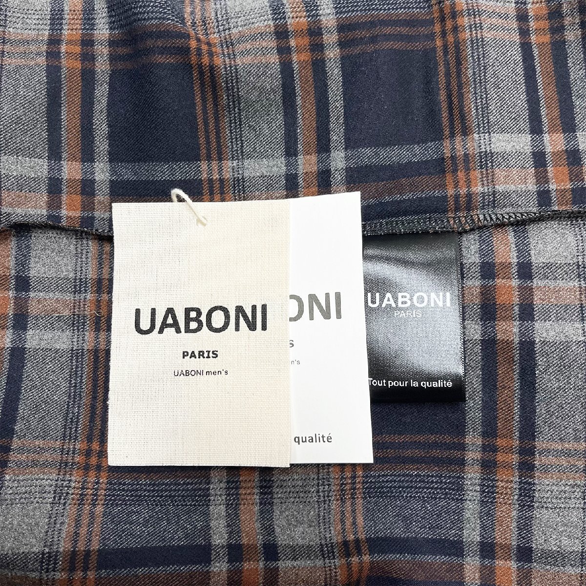 高級EU製＆定価4万◆UABONI*Paris*長袖シャツ*ユアボニ*パリ発◆高品質カシミヤ 薄手 快適 ソフト チェック柄 オシャレ 洗練 通勤 XL/50_画像9