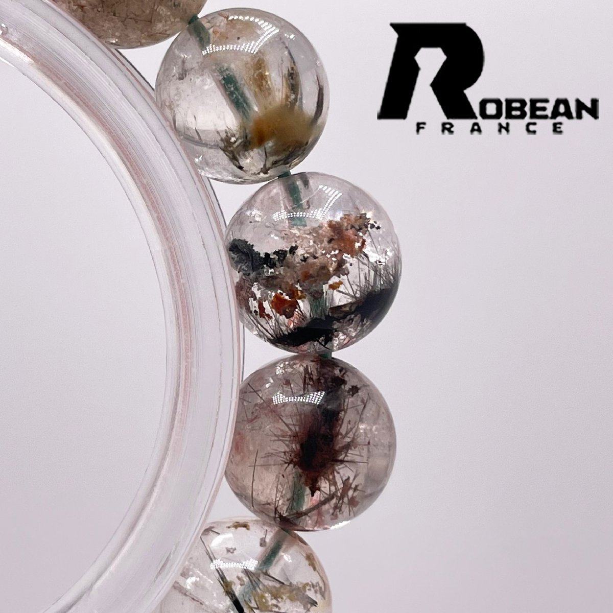 上品 EU製 定価6万円★ROBEAN・ガーデンルチルクォーツ★パワーストーン ブレスレット 天然石 庭園水晶 浄化 綺麗 11.9-12.7mm 1002H025_画像8