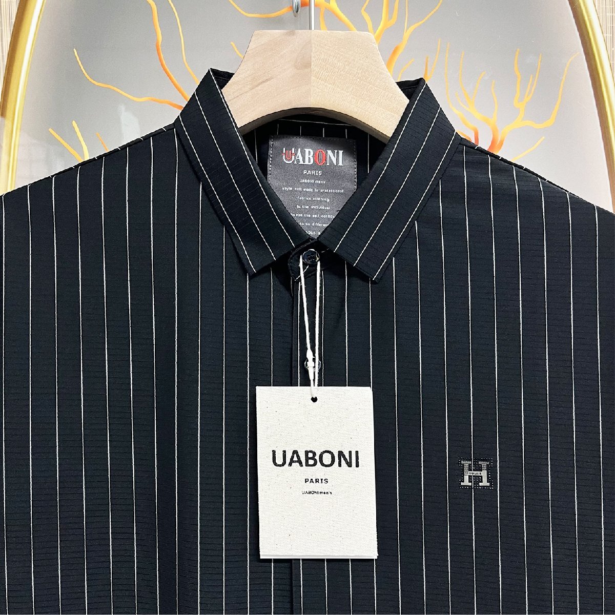 人気EU製＆定価3万◆UABONI*Paris*半袖シャツ*ユアボニ*パリ発◆豪華シルク/コットン混 薄手 接触冷感 ストライプ 紳士 メンズ 夏 L/48の画像3