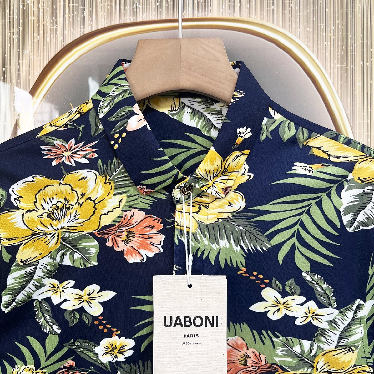 高級EU製＆定価3万◆UABONI*Paris*半袖シャツ*ユアボニ*パリ発◆豪華シルク/コットン混 花柄 カラフル アロハシャツ トップス 旅行 海 M/46の画像3