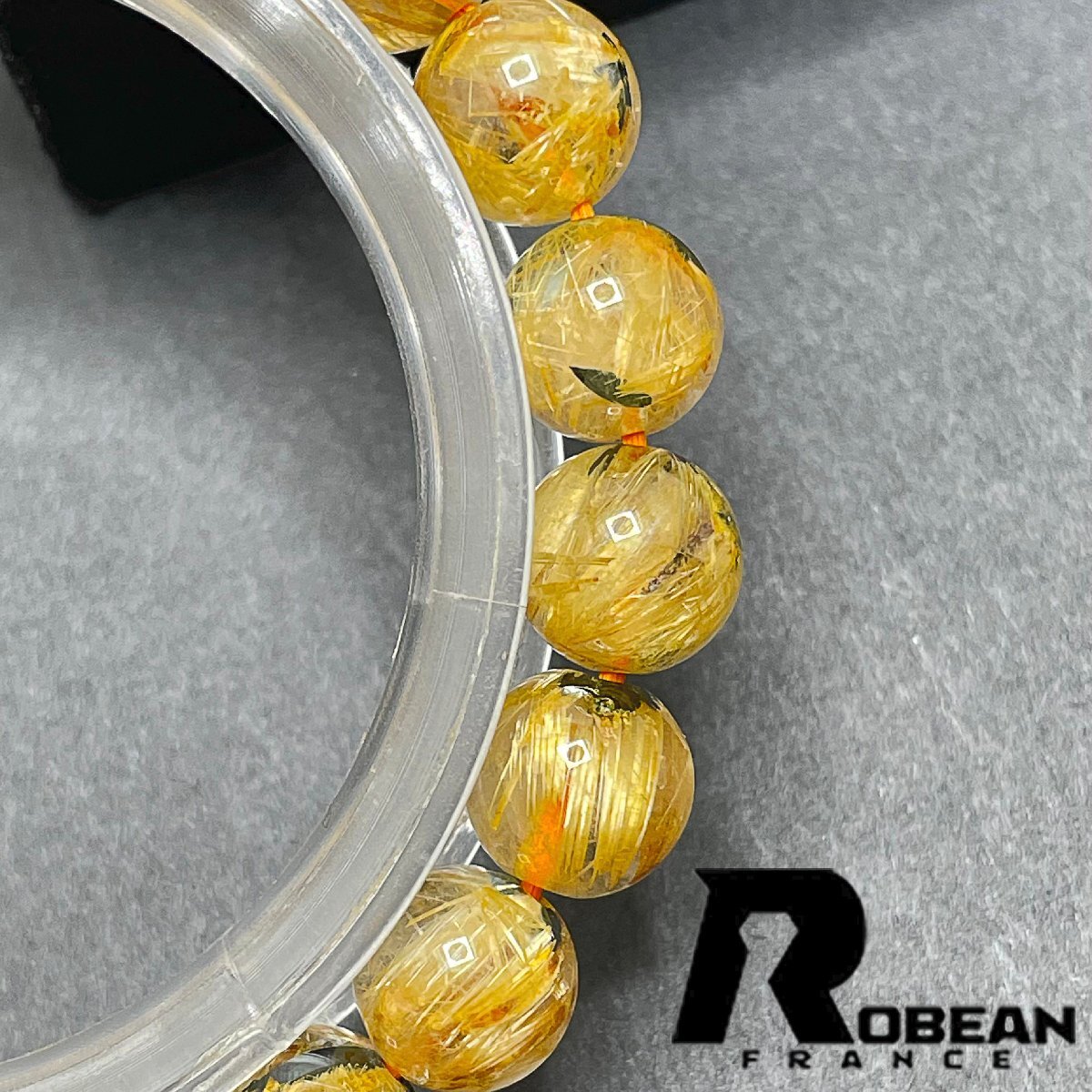 逸品 EU製 定価6万円★ROBEAN・太陽花タイチンルチル★黄金針水晶 金運 開運 ゴールド ブレスレット パワーストーン 8.9-9.5mm 1001G1122_画像6