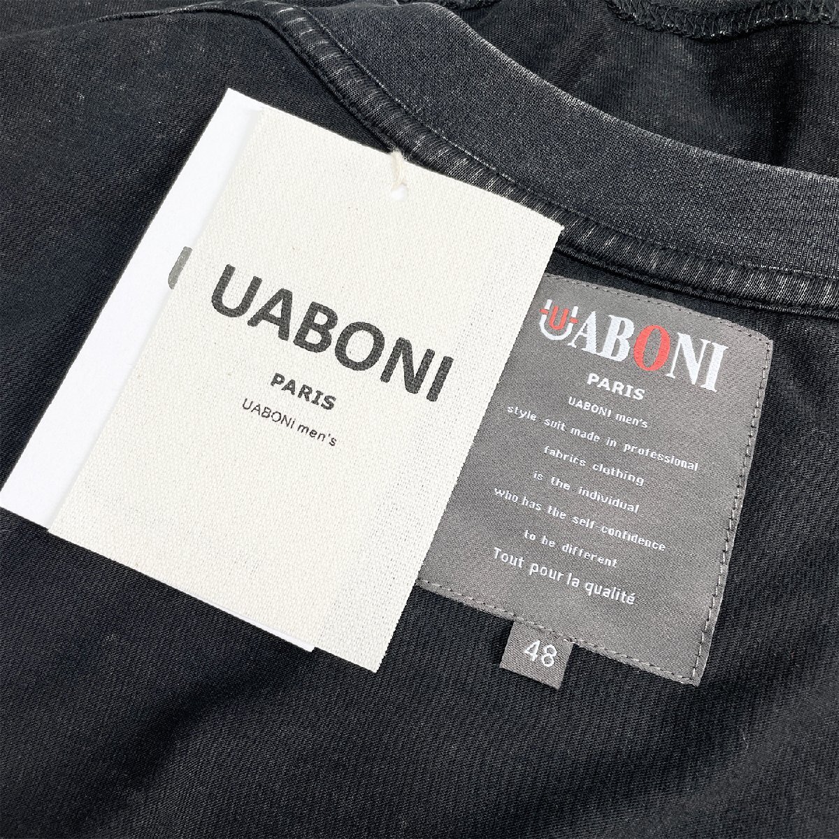 絶賛EU製＆定価2万◆UABONI*Paris*半袖Tシャツ*ユアボニ*パリ発◆上級 薄手 快適 ヴィンテージ加工 カットソー ゆったり 夏 メンズ M/46_画像9