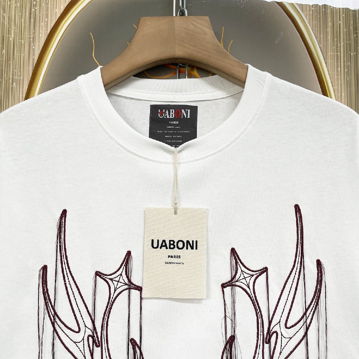 高級EU製＆定価2万◆UABONI*Paris*半袖Tシャツ*ユアボニ*パリ発◆上品 通気 吸汗 刺繍 フリンジ カットソー スウェット 個性 男女兼用 L/48_画像4