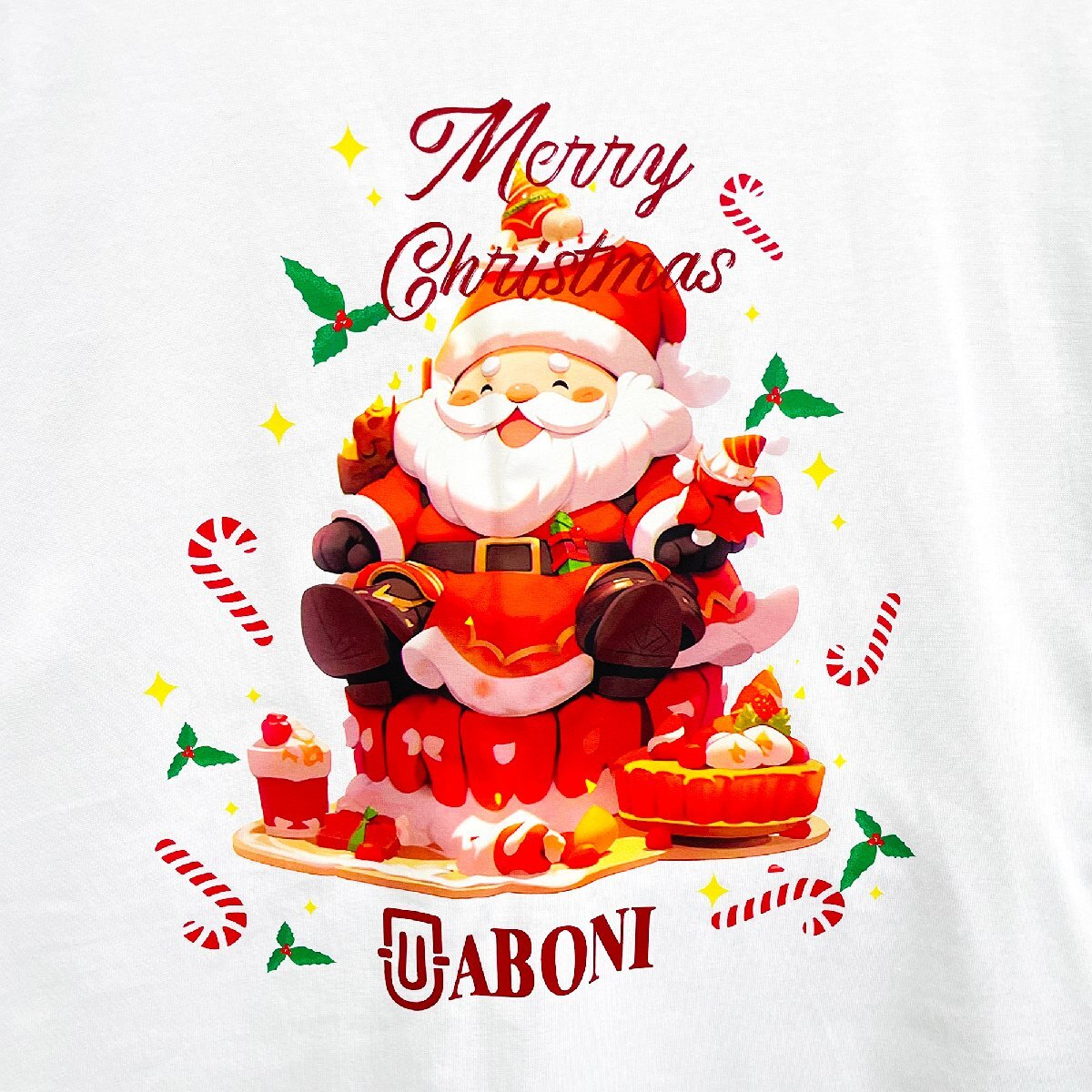 定番EU製＆定価2万◆UABONI*Paris*半袖Tシャツ*ユアボニ*パリ発◆上質 快適 通気 サンタクロース 遊び心 カットソー スウェット 夏 XL/50_画像6