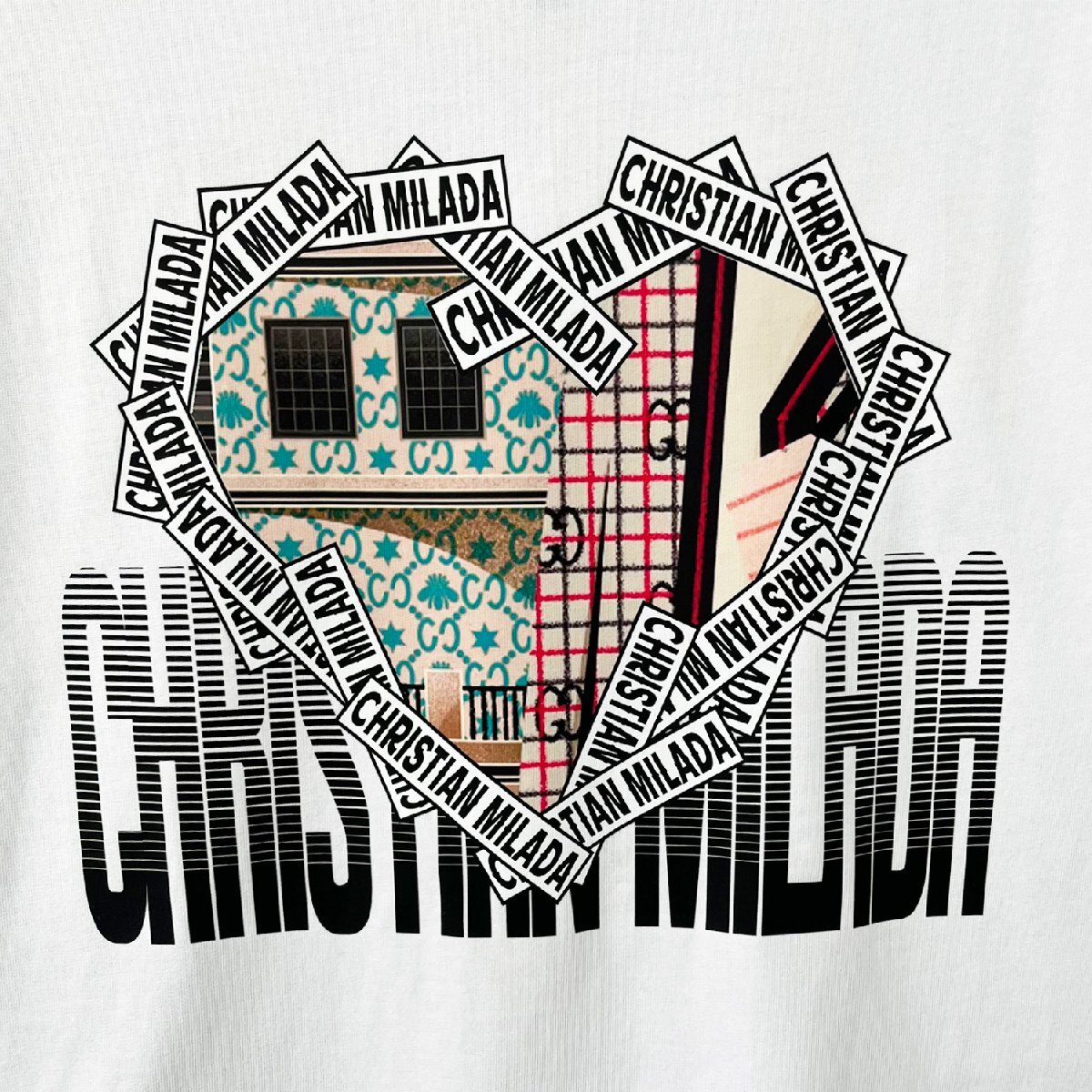 定価2万★christian milada・ミラノ発・半袖Tシャツ★綿100％ 薄手 通気吸汗 個性 ハート柄 ロゴ オシャレ カジュアル 普段着 夏 2XL/52_画像3