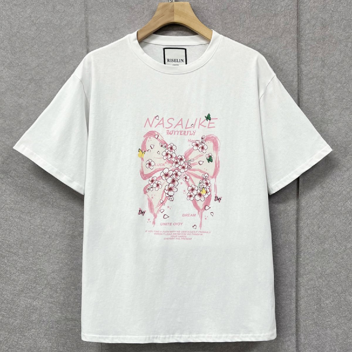 最上級ヨーロッパ製※定価2万◆ブルガリア発※RISELIN 半袖Tシャツ 通気 快適 吸汗 可愛い 花柄 蝶 トップス スウェット キレイめ 夏 M/46_画像1