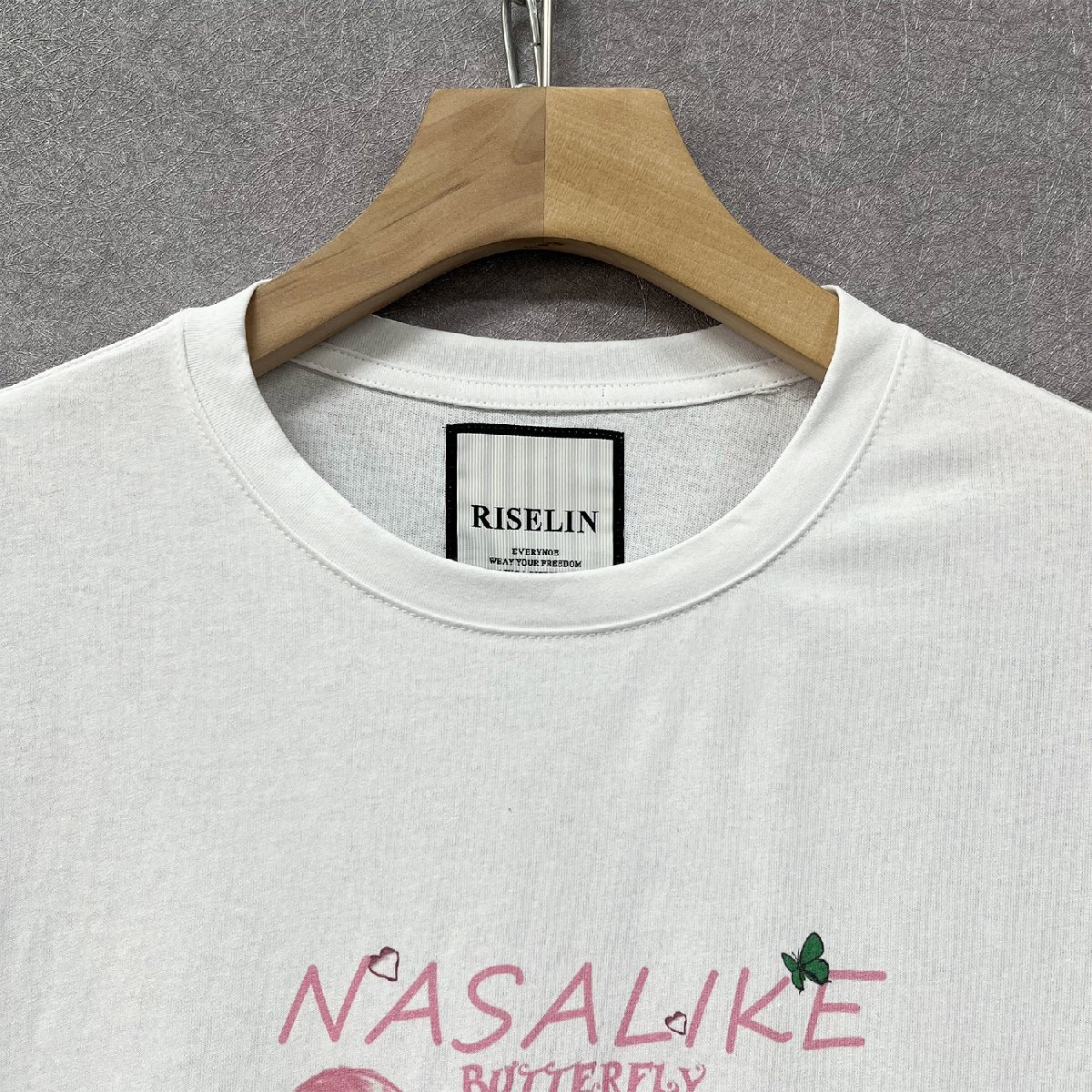 最上級ヨーロッパ製※定価2万◆ブルガリア発※RISELIN 半袖Tシャツ 通気 快適 吸汗 可愛い 花柄 蝶 トップス スウェット キレイめ 夏 M/46_画像4