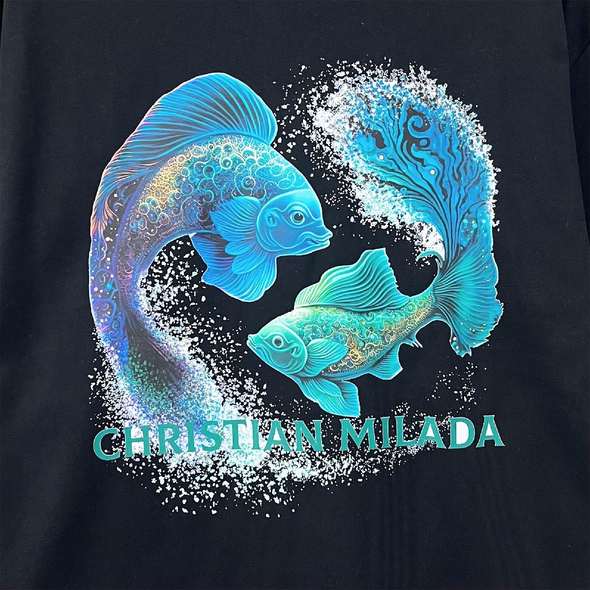 定価2万★christian milada・ミラノ発・半袖Tシャツ★綿100％ 高級 吸汗 通気 個性 魚座柄 トップス カットソー 男女兼用 夏服 L/48サイズ_画像3