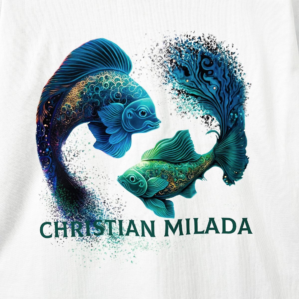 定価2万★christian milada・ミラノ発・半袖Tシャツ★綿100％ 上級 吸汗 通気 個性 魚座柄 トップス カットソー 男女兼用 夏服 XL/50サイズ_画像3