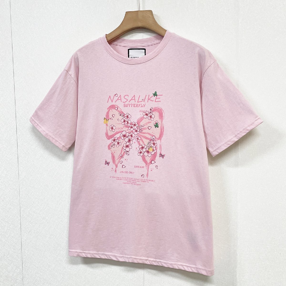 最上級ヨーロッパ製※定価2万◆ブルガリア発※RISELIN 半袖Tシャツ 通気 快適 吸汗 可愛い 花柄 蝶 トップス スウェット キレイめ 夏 M/46_画像8