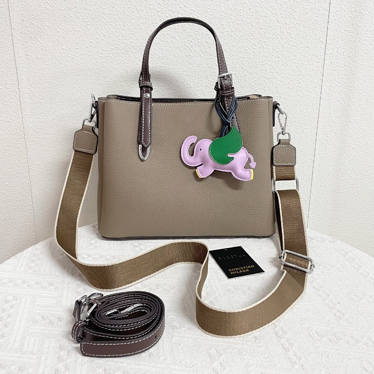  highest grade EU made regular price 11 ten thousand *christian milada* milano departure * handbag * fine quality cow leather leather tote bag shoulder charm attaching lady's 