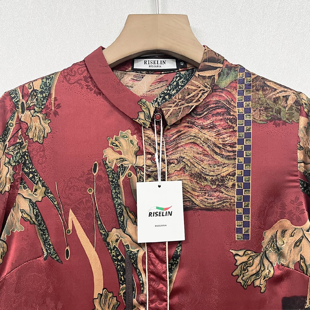  high grade Europe made * regular price 3 ten thousand * BVLGARY a departure *RISELIN short sleeves T-shirt high class silk . speed . thin total pattern folding collar on goods tops casual summer M/46